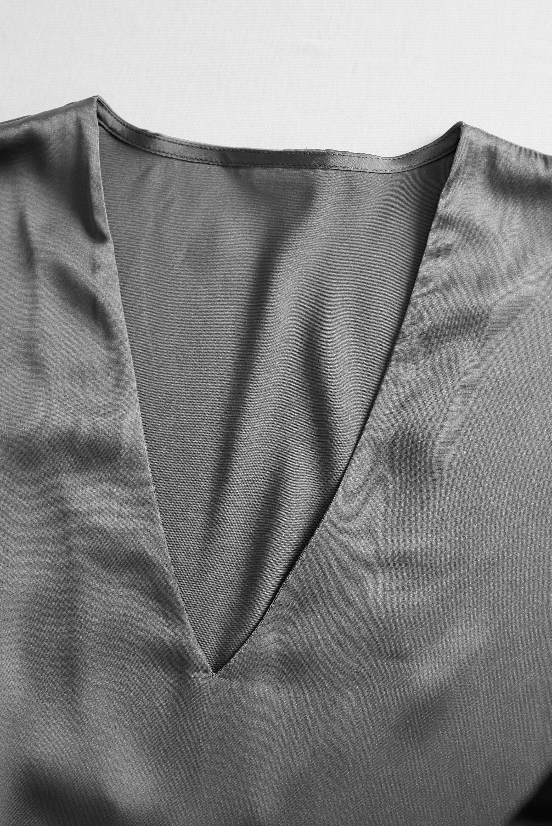 Charcoal Grey Satin Blouse with Subtle Tailored Fit