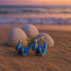 Luxe Gold Blue Wave Hoop Earrings