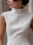 Sleeveless High-Neck Flared Hem Tailored Blouse