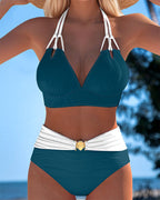 High Waisted Double Strap Swimsuit with Contrast Color