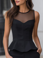 Chiffon Yoke Sleeveless Peplum Top