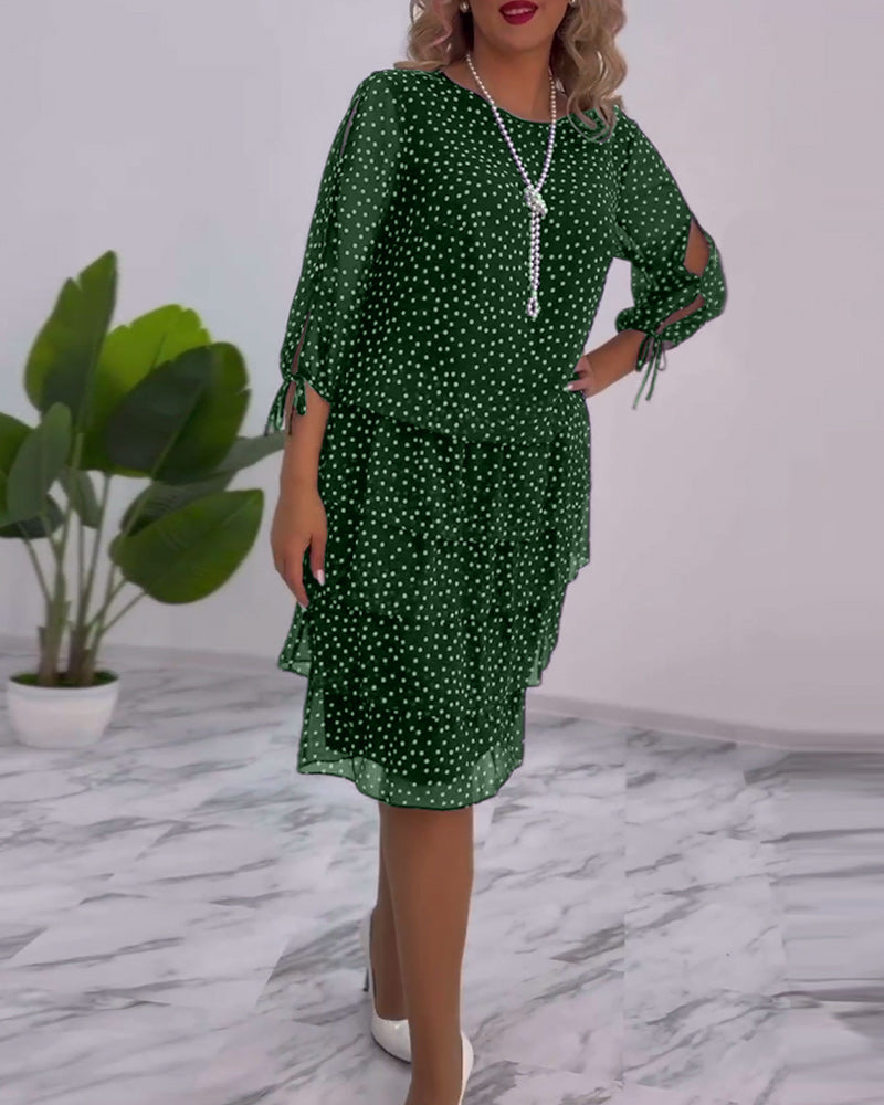 Blanche - Polka Tiered Dress With Tie-Slit Sleeves