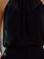 Black Halter Neck Chiffon Sleeveless Top