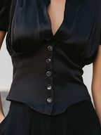 Elegant Satin Puff-Sleeve Blouse