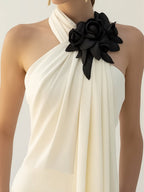 Chic Draped Halter Top With Elegant Floral Detailing