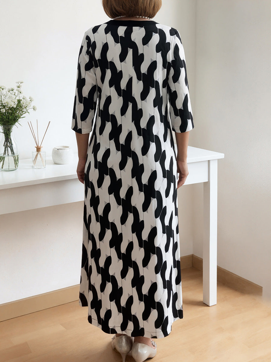 Joyce - Casual Chic Mid-Sleeve V-Neck Maxi Dress