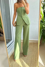 BRIA - Strapless Buttoned Two-Piece Set