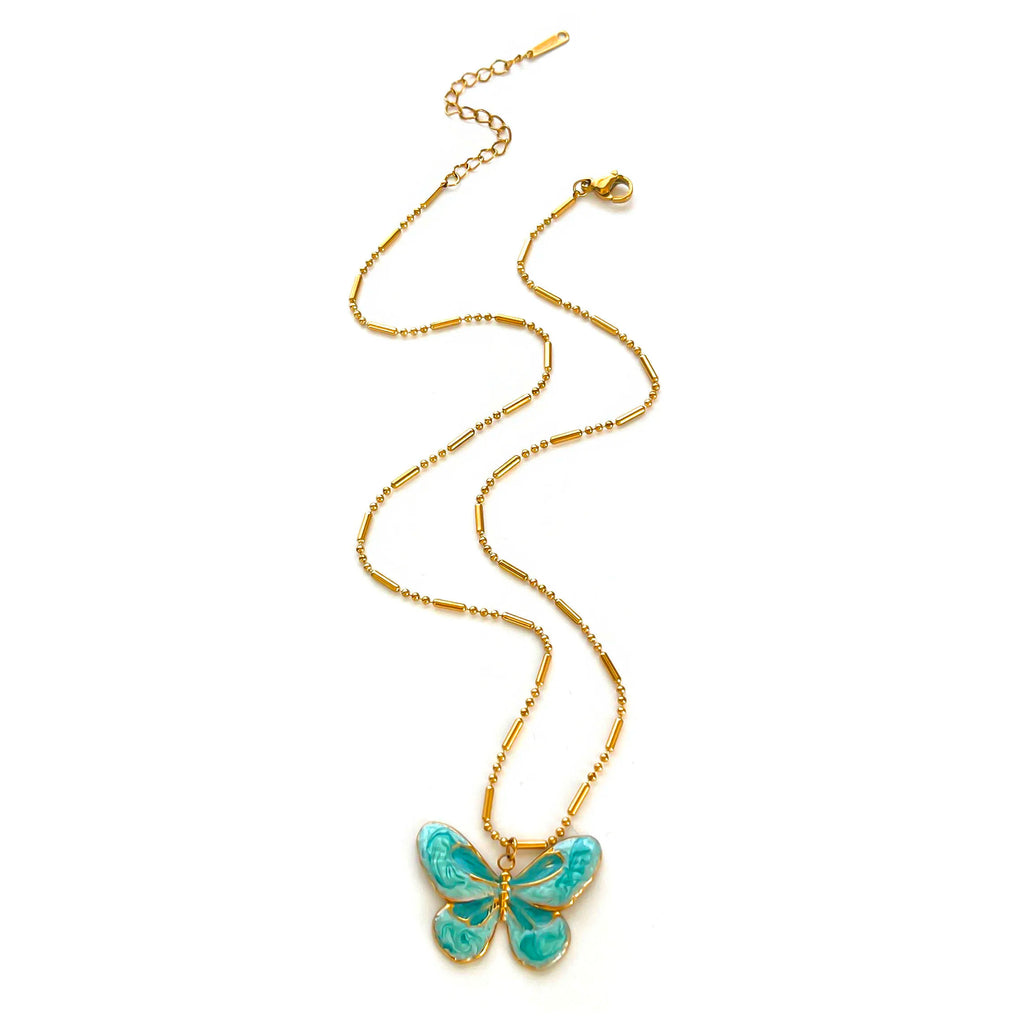 Beautiful Layered Necklace Set with Butterfly and Teardrop
