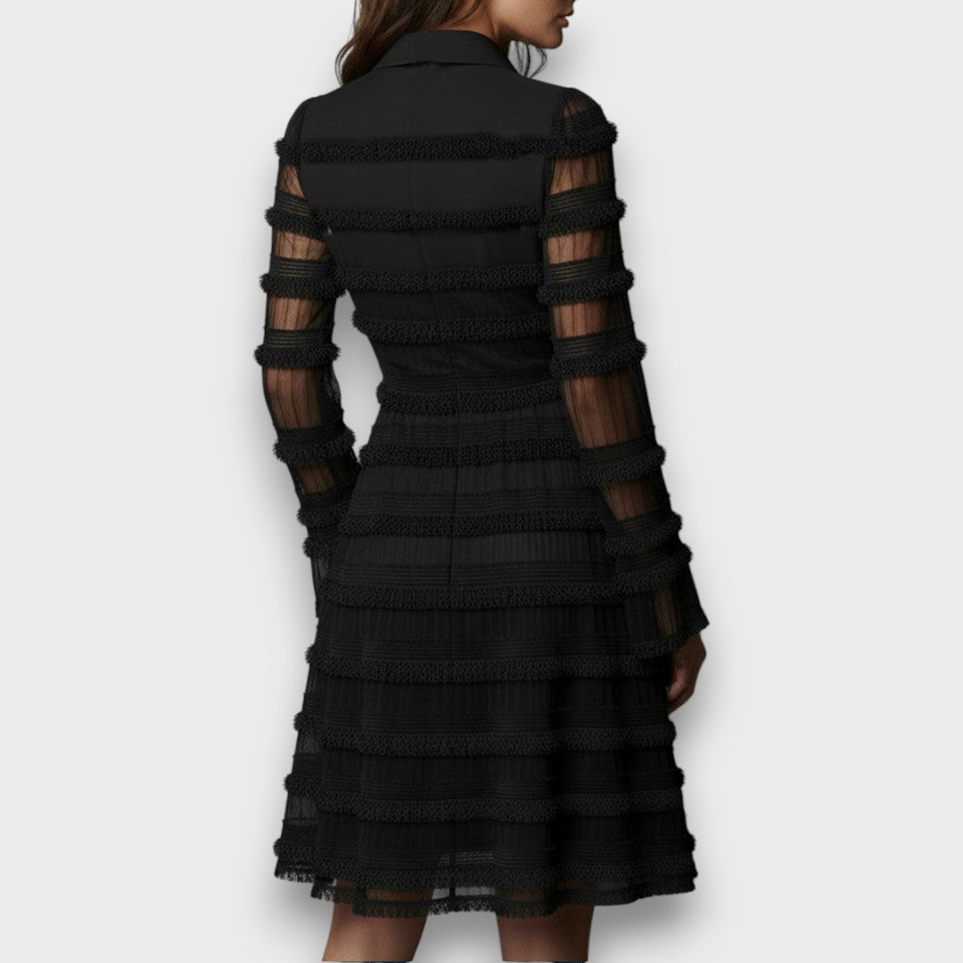 Noelle | Sheer Fringe Midi Dress