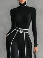 Solana - Long Sleeve Turtleneck and Wide Leg Pants Set with Belt