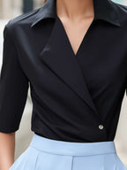 Tailored Wrap-Front Half-Sleeve Blouse