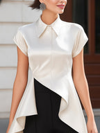 Asymmetric Hem Tailored Blouse With Sculpted Draped Panel